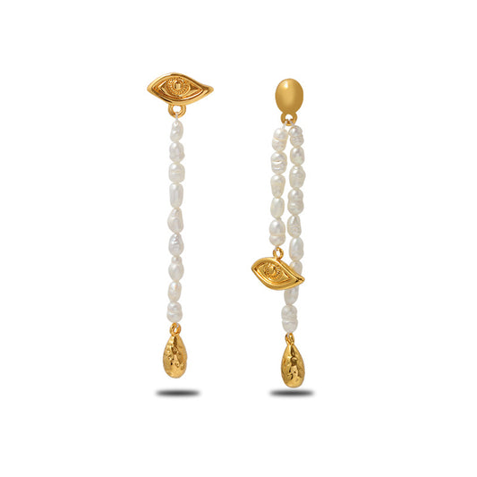 Versatile pearl earrings, asymmetrical Gothic style European and American earrings, high-end and niche