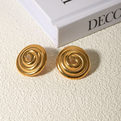 Stainless steel threaded circular disc earrings mosquito coil shaped gold-plated large earrings