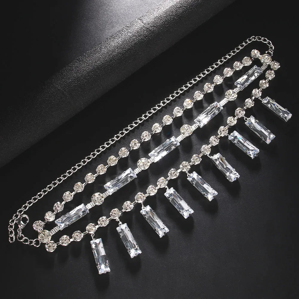 Fashion Rhinestone Hollow Square Pendant Choker Necklace Wedding Jewelry for Women Luxury Crystal Multiple Rows Bridal Collar