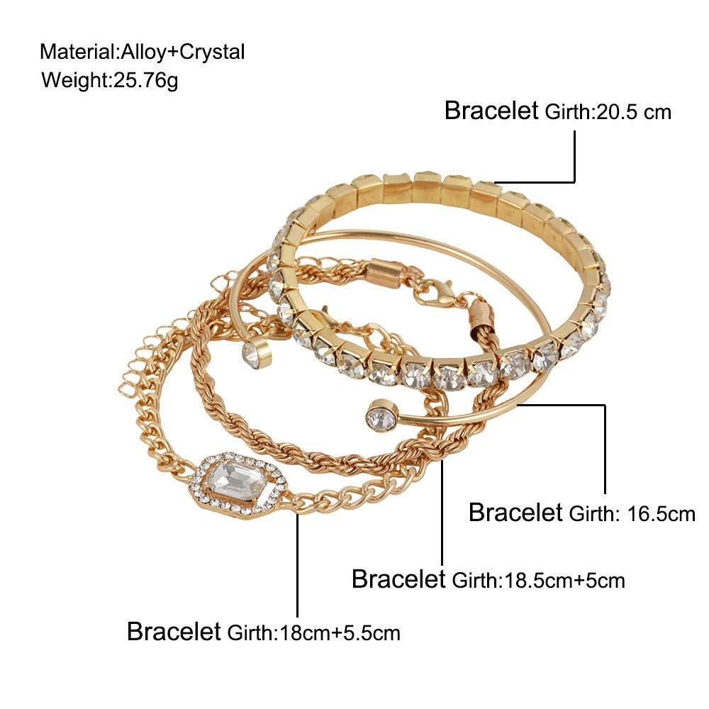 New Full Diamond Bracelet and Bracelet Set of 4 pieces for Women with a Retro Style, Light Luxury, and High end Decoration