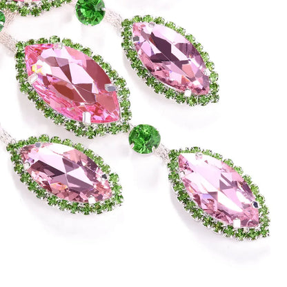 Exaggerated Geometric Pink and Green Rhinestone Necklace for Women Fashion Big Choker Necklace for Gift Drag Queen Jewelry