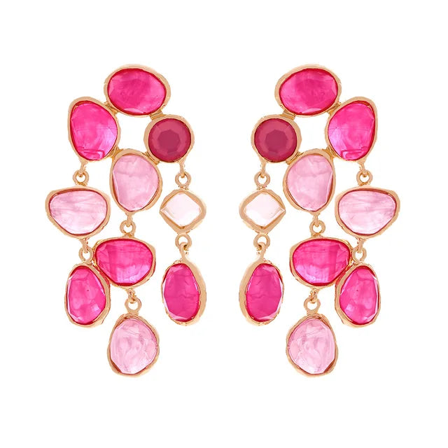 New product color blocking jelly water droplet tassel earrings light luxury long colored imitation gemstone earrings