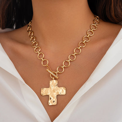 Cross alloy pendant necklace, cool wind clip, flat buckle, collarbone chain for women