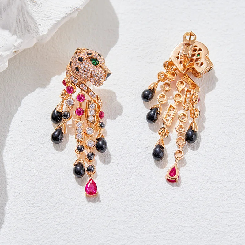 Leopard Heavy Industry Earrings Gold Plated Oil Dropping Women's Earrings