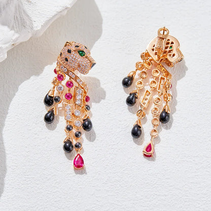 Leopard Heavy Industry Earrings Gold Plated Oil Dropping Women's Earrings