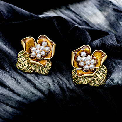 Rose, Langlang, Pearl, Earnail, Vintage, Vintage, Vintage, Antique, Flower, Diamond, Silver Needle, Earnail Clip, Earring