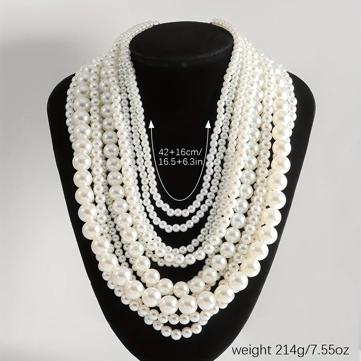 Exaggerated Elegent Multilayer Faux Pearl Crystal Necklace Women's Long Pearl Handmade Accessory