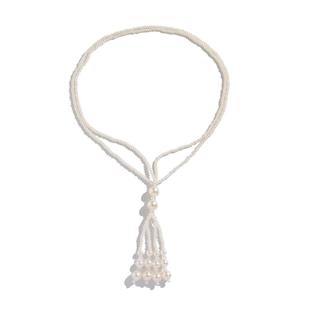 Stylish temperament, pearl tassel necklace, simple and long, beaded crystal collarbone chain style