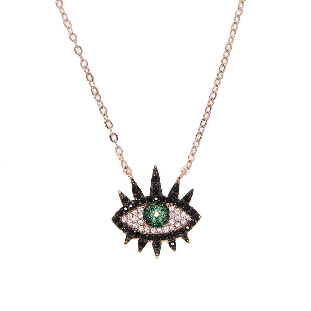 Green black white zircon inlaid eye pendant rose gold chain exquisite necklace