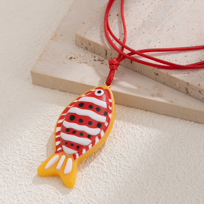 Small goldfish pendant necklace, personalized leather wax rope, handmade DIY collarbone chain