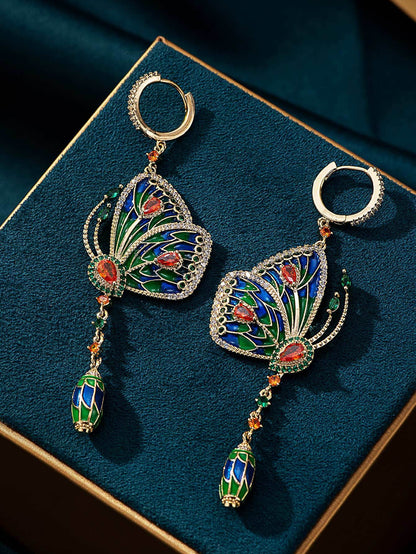 Butterfly Ear Buckle Colorful Diamond Set Long Earrings Fashion Earrings