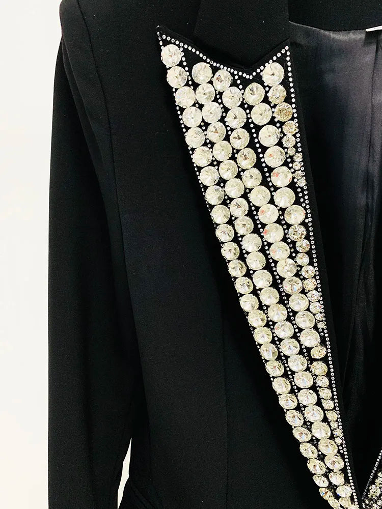 HIGH STREET Newest  Fashion Designer Jacket Women's Rhinestone Diamonds Strass Beaded Sinble Button Blazer