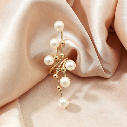 Fashion Trend Pearl Geometry Ring Personalized Exaggerate Creative Gold Index Finger Ring Ring