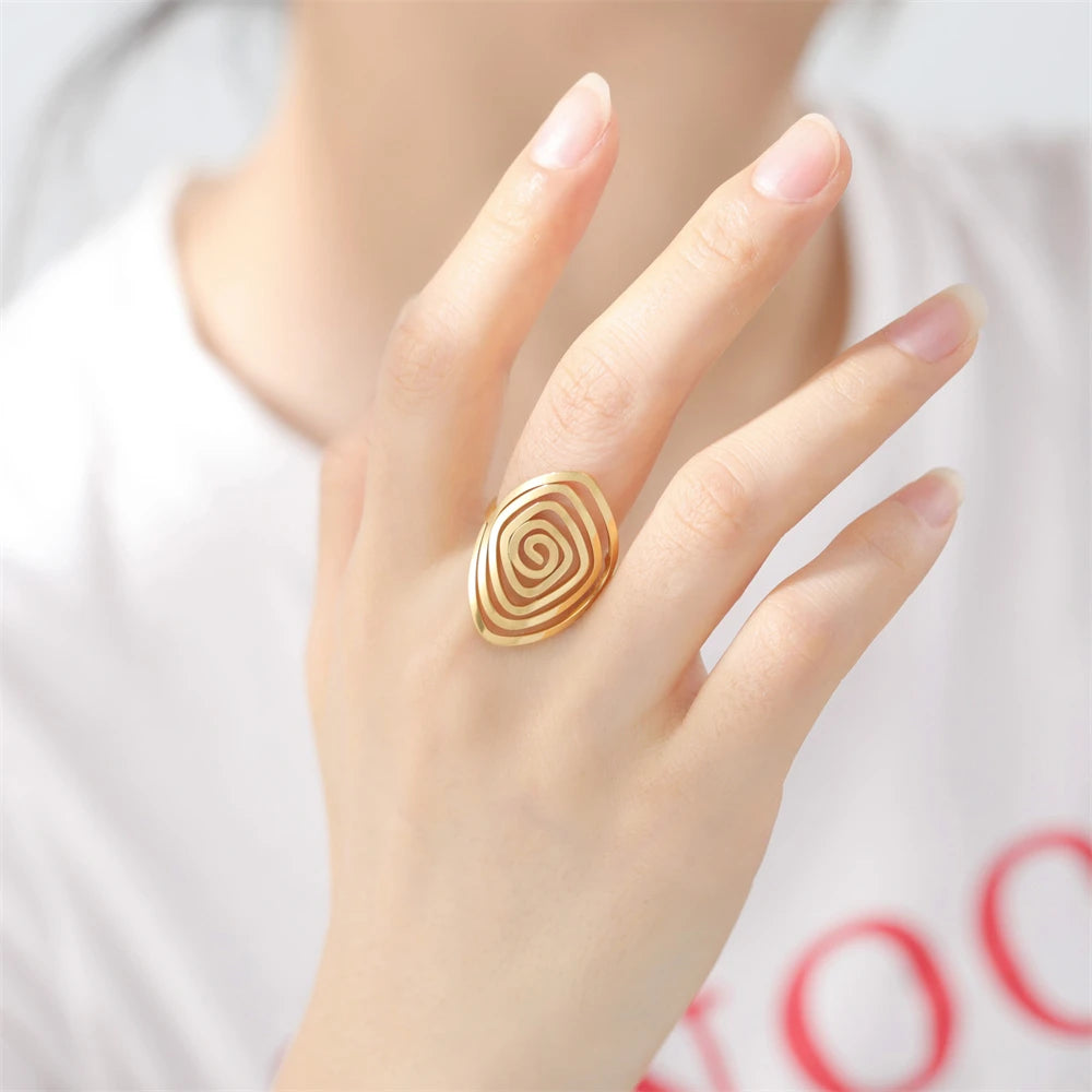 Women's Ring Stainless Steel Geometric Irregular Spiral Open Finger Rings Jewelry