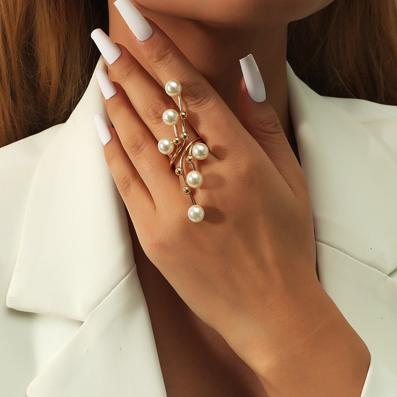 Fashion Trend Pearl Geometry Ring Personalized Exaggerate Creative Gold Index Finger Ring Ring