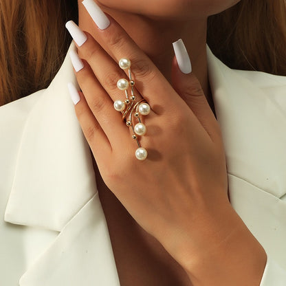 Fashion Trend Pearl Geometry Ring Personalized Exaggerate Creative Gold Index Finger Ring Ring