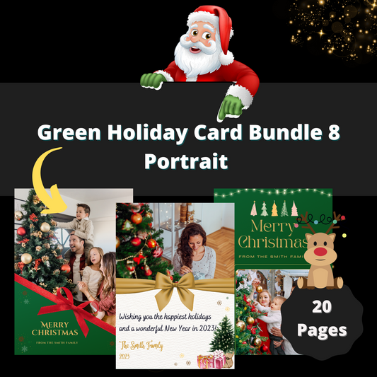 Green Holiday Card Bundle 8 Portrait - 20 Pages