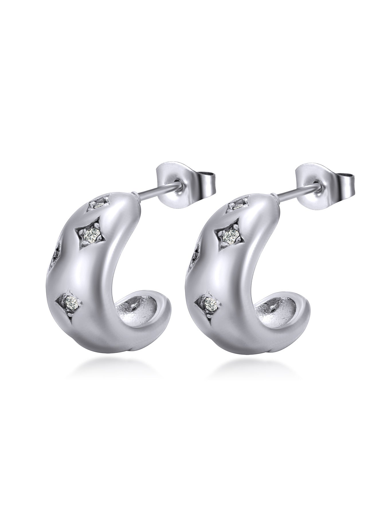 Retro Semicircle Stainless Steel Rhinestone Earrings Fashion