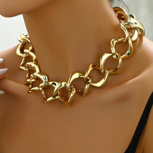 Hip Hop Ladies Clavicle Chain 18K Gold Plated Exaggerated Long