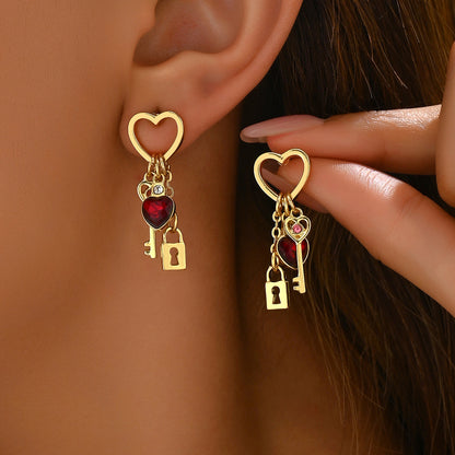 Simple Love Female Diamond Lock-shaped Special-interest Earrings