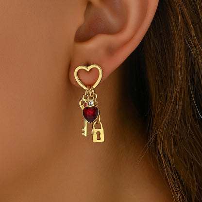 Simple Love Female Diamond Lock-shaped Special-interest Earrings