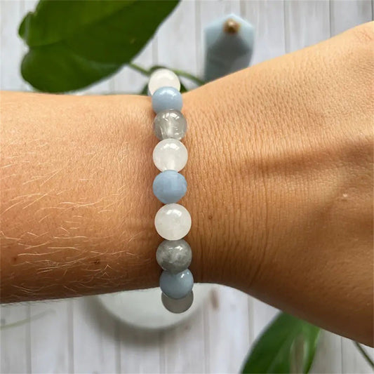 Aquamarine Natural Stone Bracelet Men And Women Same Ins Style