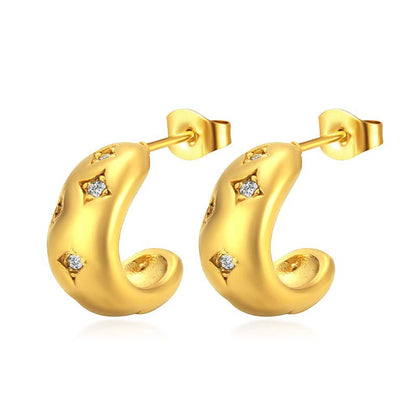 Retro Semicircle Stainless Steel Rhinestone Earrings Fashion