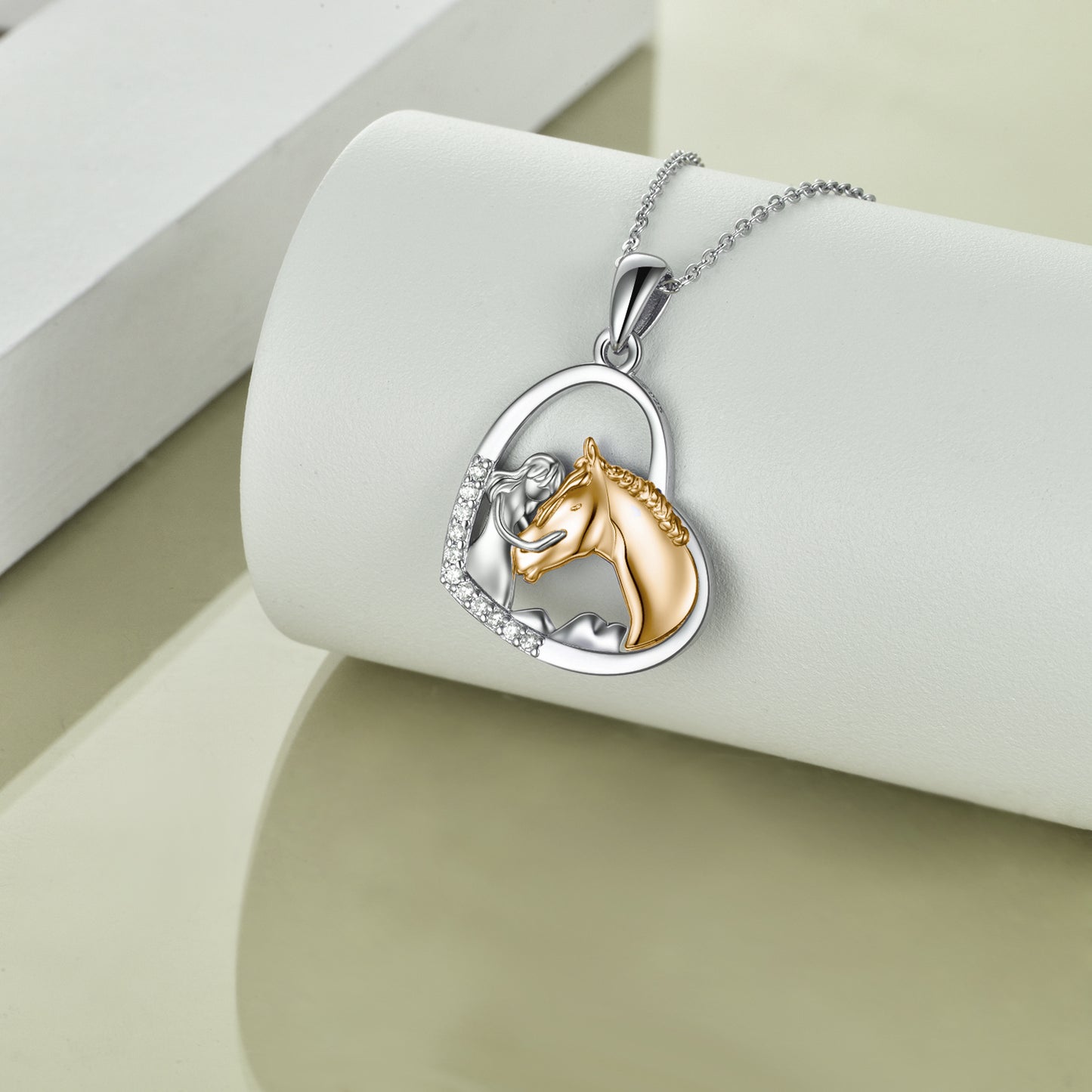 Sterling Silver Girls Embrace Horse Heart Pendant Necklace for Women Girls