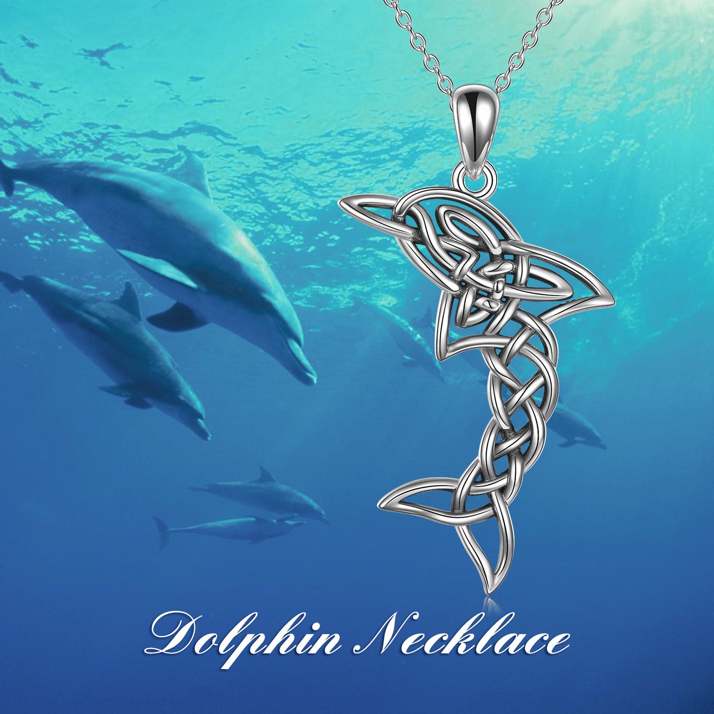 S925 Sterling Silver Celtic Knot Dolphin Pendant Necklace