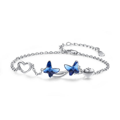 925 Sterling Silver Butterfly Blue Cubic Zirconia Pendant Bracelet Jewelry