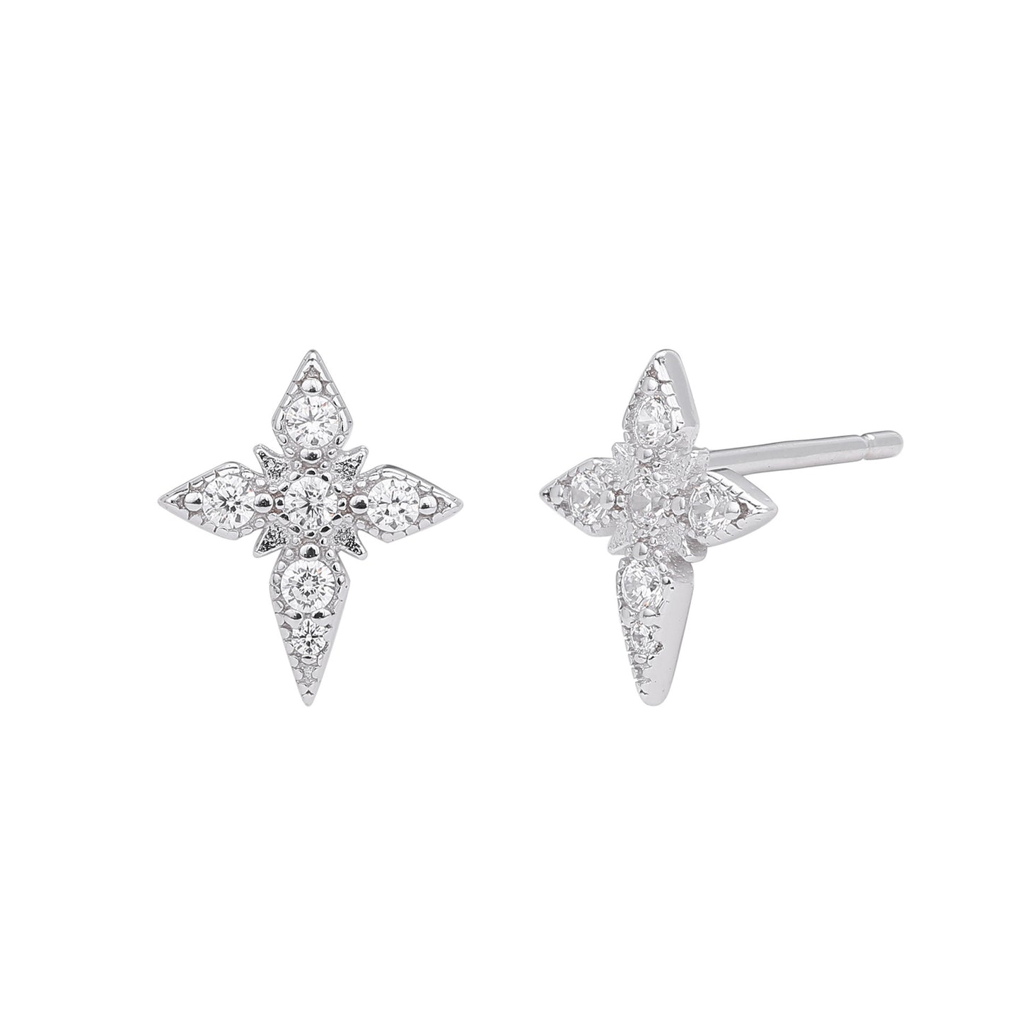 S925 Sterling Silver Diamond Four Eight-pointed Stars Stud Earrings