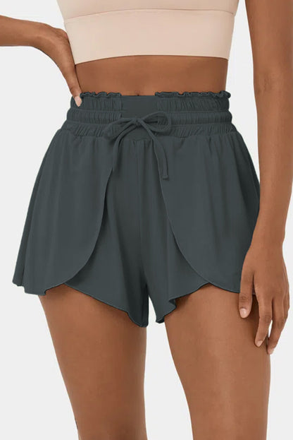 Dark Grey Frilly High Waist Petal Wrap Swim Shorts