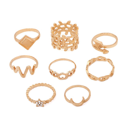 ECG Hollow Heart Star Moon Boat Anchor Square 8-piece Ring Set