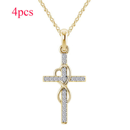 Alloy Pendant With Diamond And Eight-character Cross Necklace