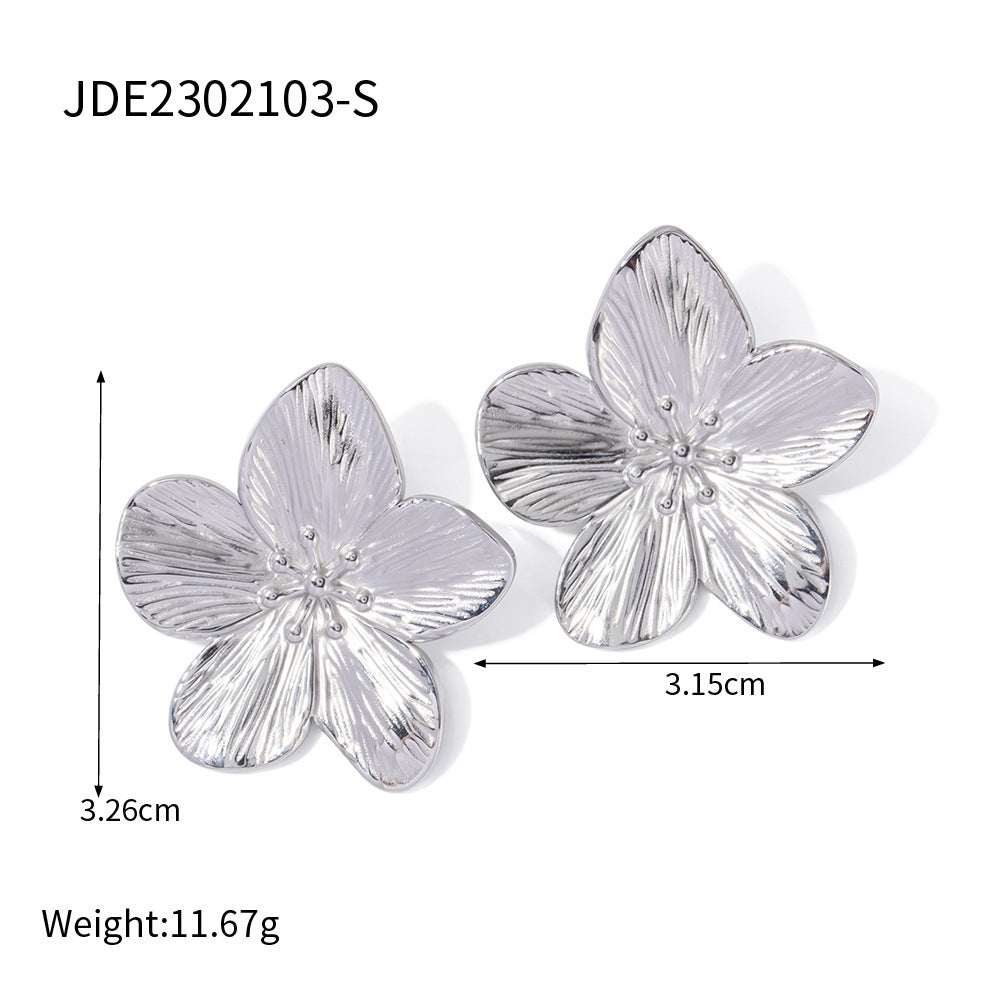 Design Fashion High-end Matte Retro Gold Stainless Steel Flower Stud Earrings