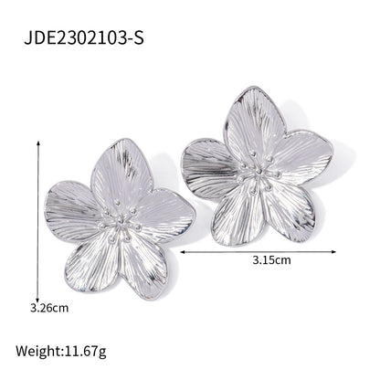 Design Fashion High-end Matte Retro Gold Stainless Steel Flower Stud Earrings