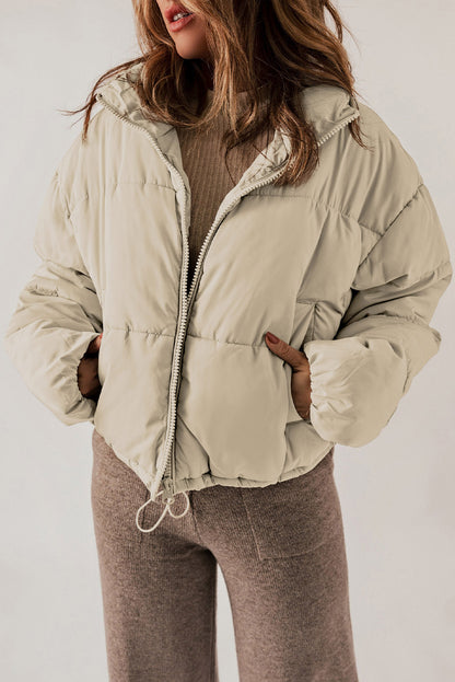 Apricot Zip Up Drawstring Hem Puffer Jackets