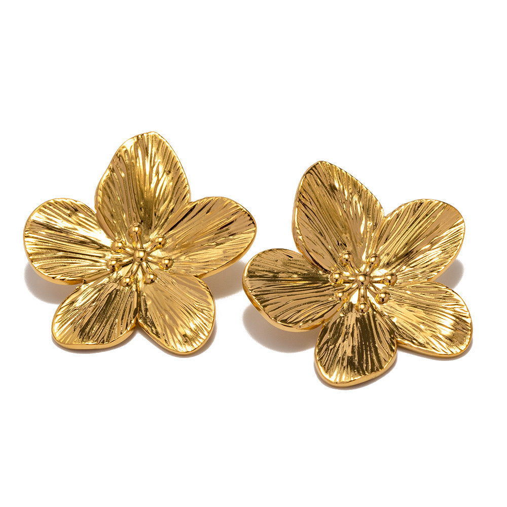 Design Fashion High-end Matte Retro Gold Stainless Steel Flower Stud Earrings