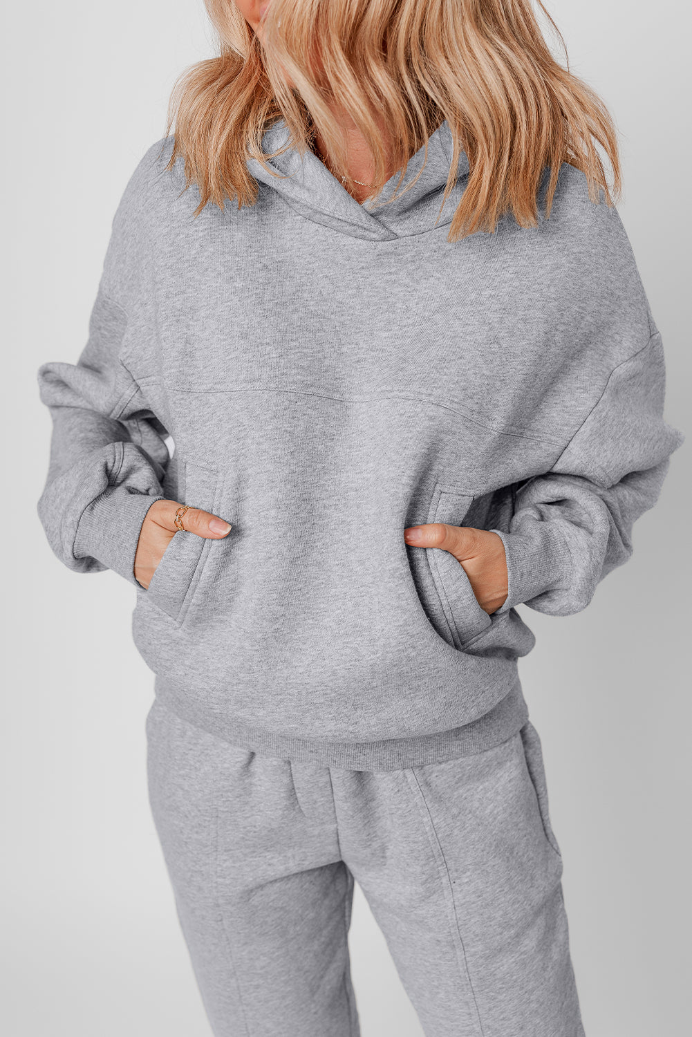 Gray Solid Exposed Seams Hoodie and Joggers Activewear Set