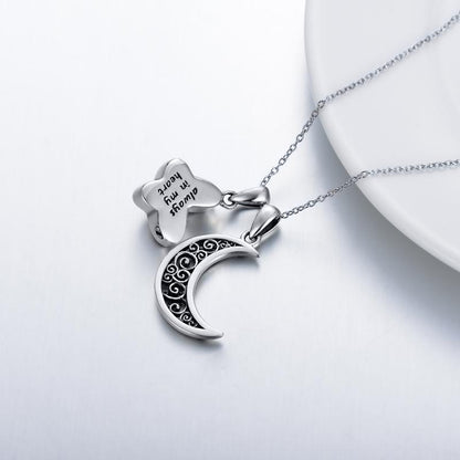 Sterling Silver Urn Crescent Moon Cremation Memorial Pendant with Blue Butterfly Necklace