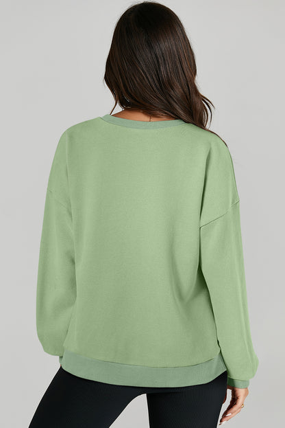 Grass Green Solid Fleece Lined Drop Shoulder High Low Sweatshirt