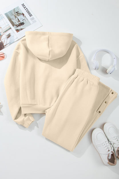 Parchment Solid Color Hoodie and High Waist Pants Two Piece Activewear