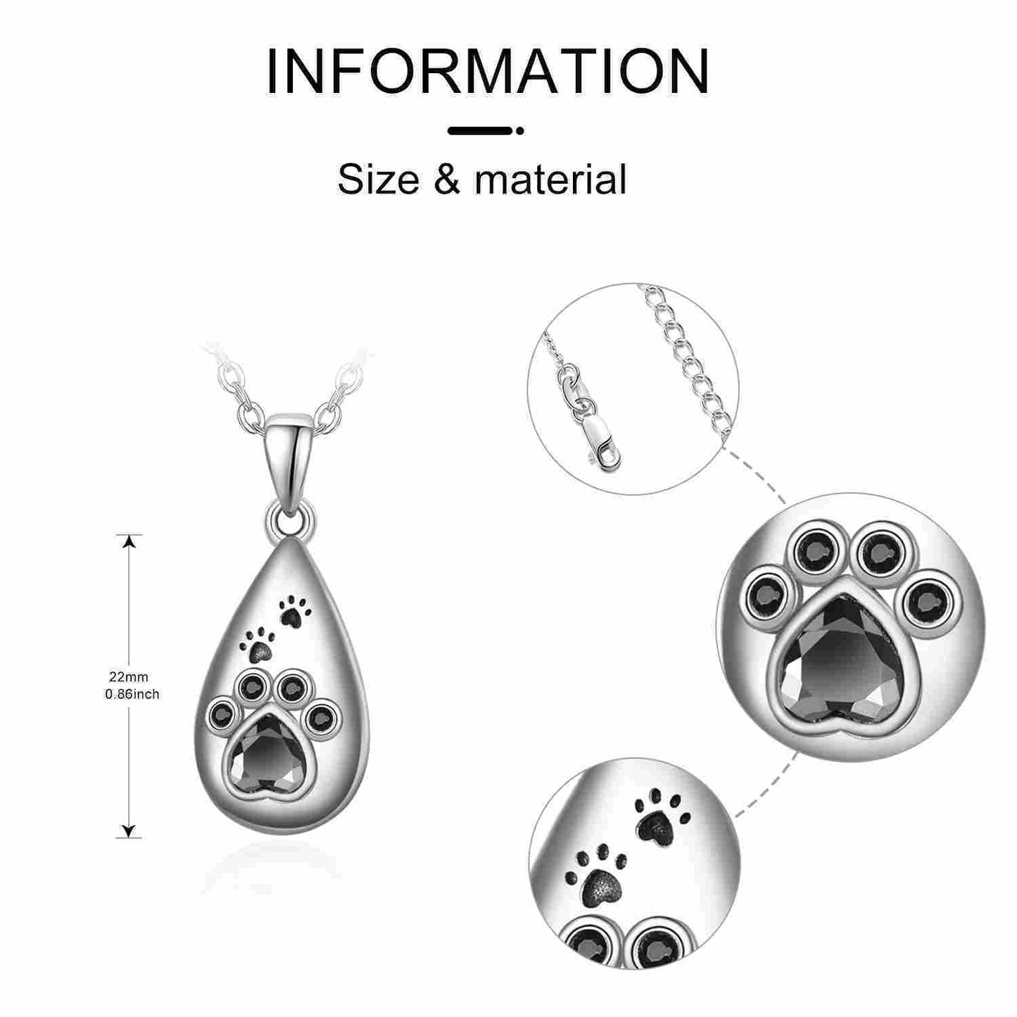 Women's Sterling Silver Animal Paw Teardrop Urn Memorial Necklace