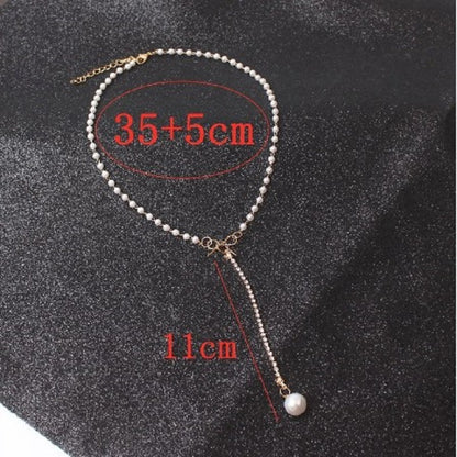 European And American Graceful Bow Long Pearl Tassel Pendant Necklace