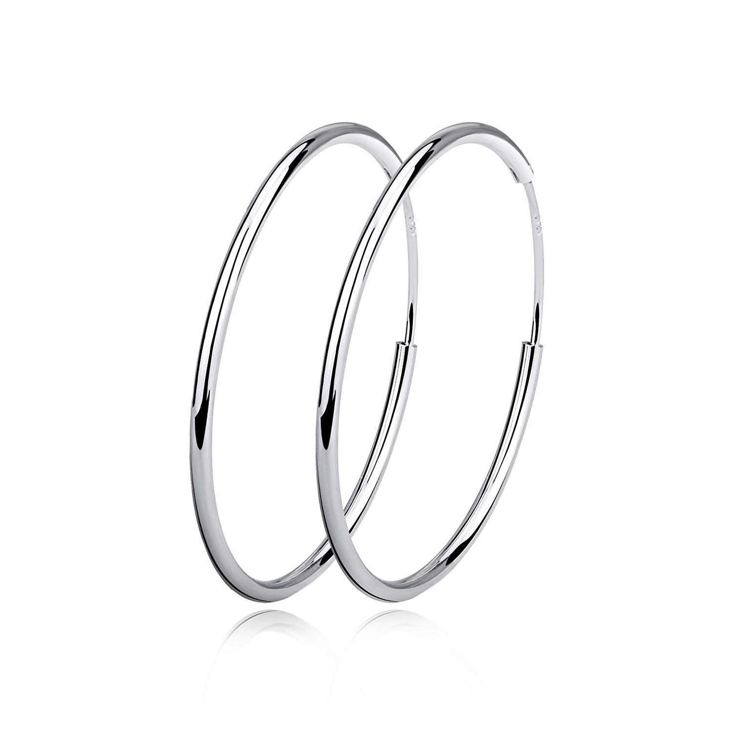 Sterling Silver Simple Polished Big Round Circle Hoop Earrings for Women