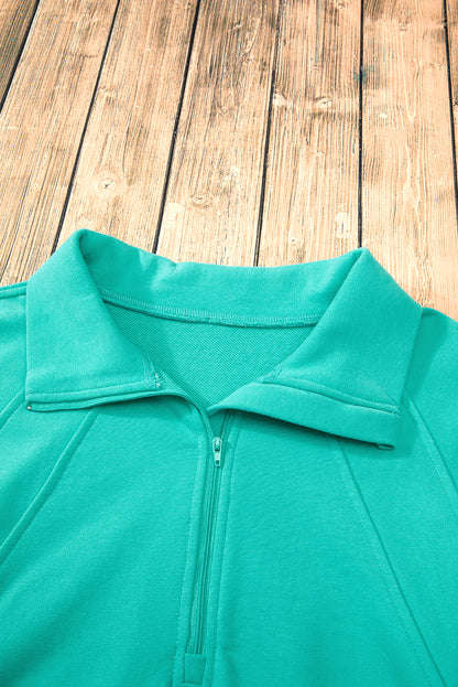 Aruba Blue Quarter Zip Stand Neck Kangaroo Pocket Sweatshirt