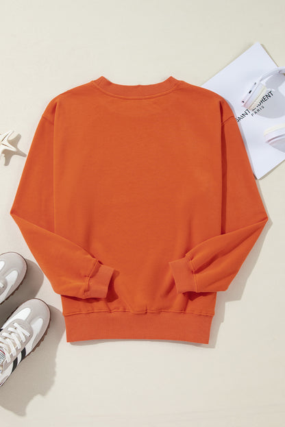 Orange Plain Drop Shoulder Crewneck Pullover Sweatshirt