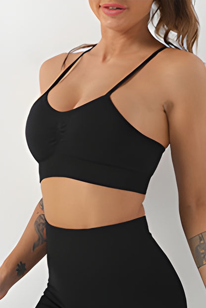 Black Adjustable Spaghetti Strap Sports Bra