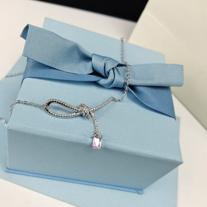 Aurora Small Sugar Cube Ribbon Knot Necklace Female Clavicle Chain