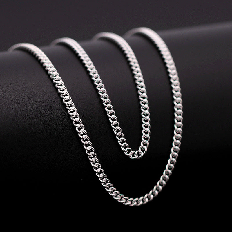 Curb Chain Pure Silver 990 Cuban Necklace Men's Thick Type